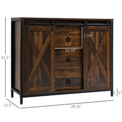 Buffet Cabinet Kitchen Sideboard with Sliding Barn Doors, Brown