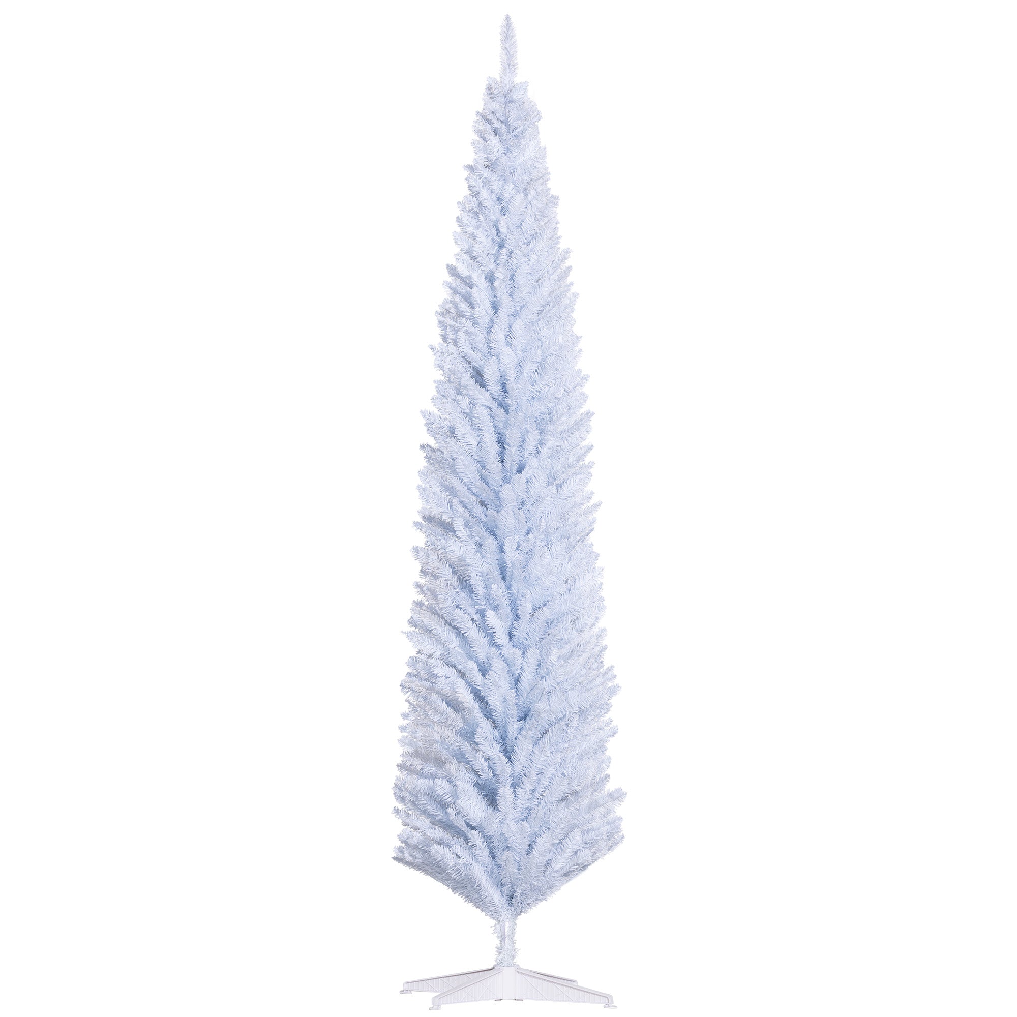 8ft Unlit Pencil Artificial Christmas Tree with Realistic Branches and 618 Tips, Plastic Base, White