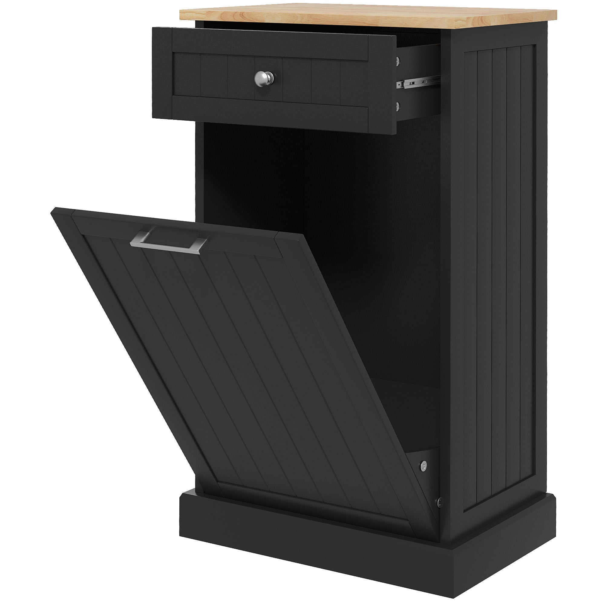 Kitchen Tilt Out Trash Bin Cabinet Free Standing Recycling Cabinet Trash Can Holder With Drawer, Black