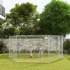 13.4' x 11.5' x 5.6' Dog Kennel Outdoor for Medium and Large-Sized Dogs with Lockable Door, Silver