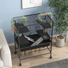 Small Animal Cage For Syrian Hamster, Gerbil Cage With Tubing System, Running Wheel, Ramps, Platforms