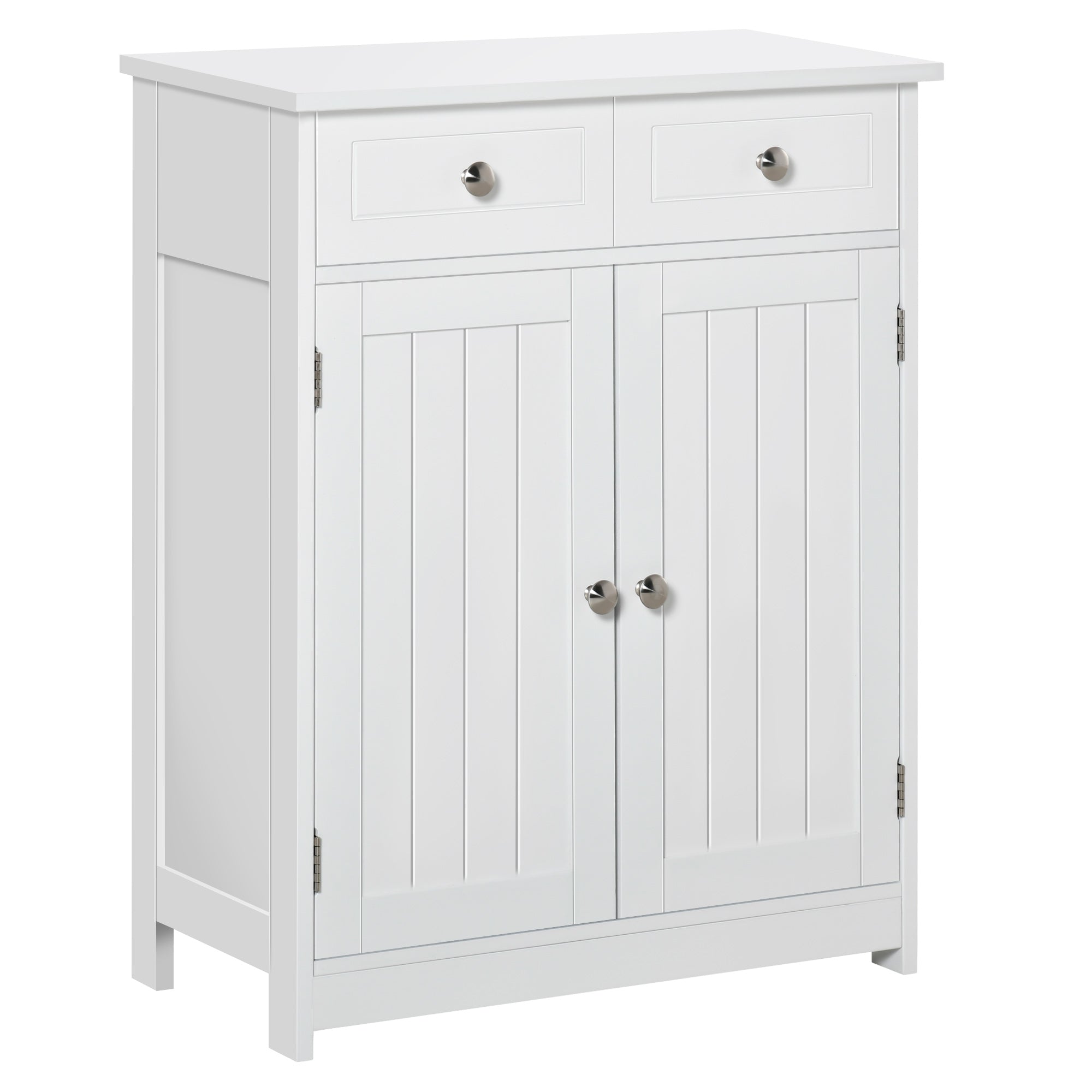 Freestanding Bathroom Floor Cabinet, Wooden Bathroom Cabinet with 2 Doors, 2 Drawers and Adjustable Shelf, White