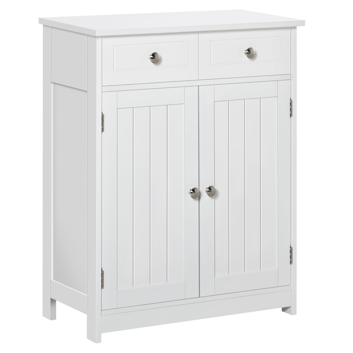 Freestanding Bathroom Floor Cabinet, Wooden Bathroom Cabinet with 2 Doors, 2 Drawers and Adjustable Shelf, White