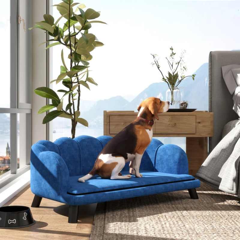 PawHut Pearl Design Pet Sofa For Medium And Large Sized Dogs, Pet Bed With Cushion And Solid Wood Legs, Dark Blue