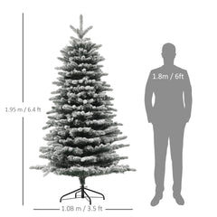 HOMCOM 6.5 Ft Pre-Lit Mountain Pine Artificial Christmas Tree, Snow Flocked Christmas Tree, Hinged Xmas Tree With 400 LED Lights And 990 Branch Tips For Holiday Party Decoration, Green