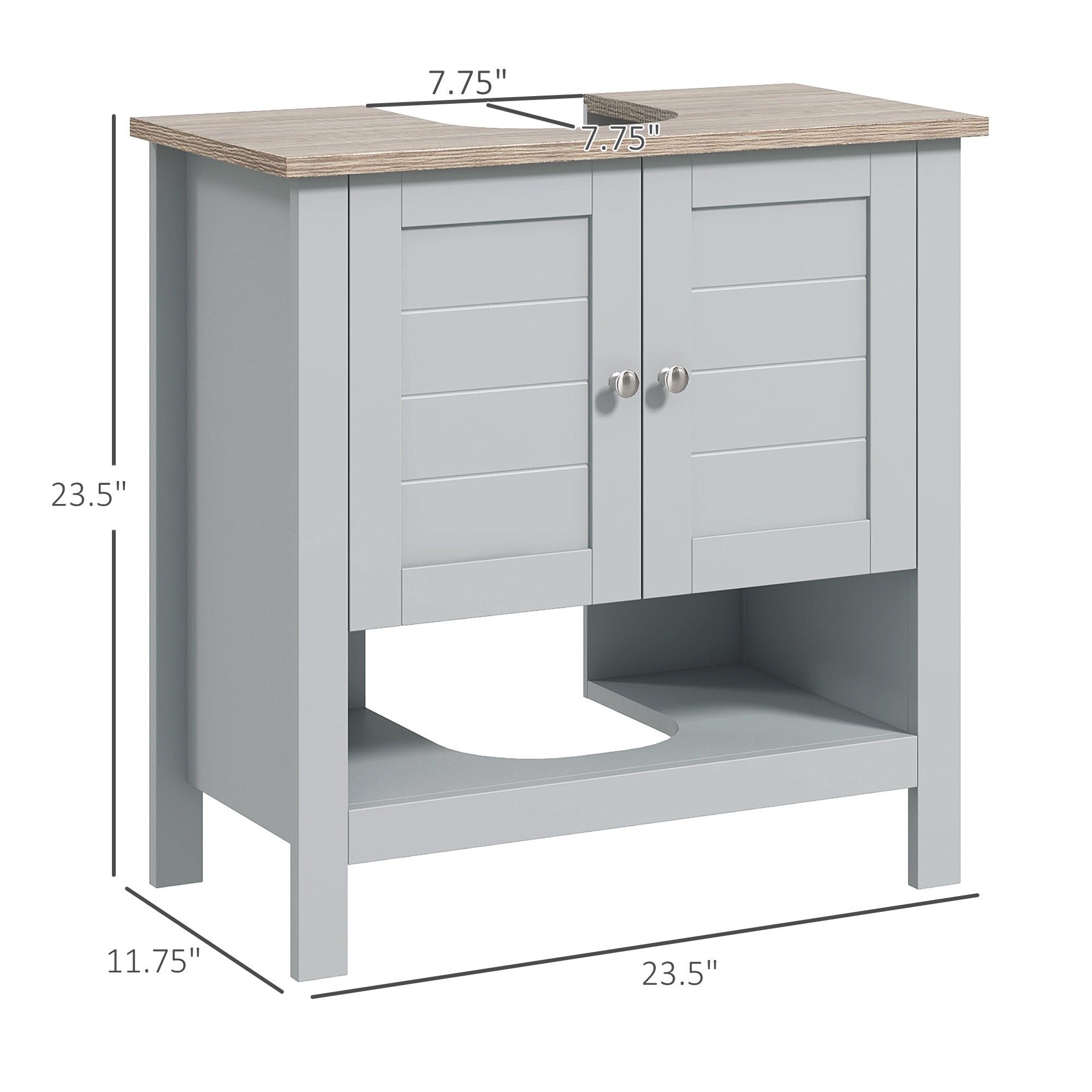 Pedestal Sink Storage Cabinet, Under Sink Cabinet, Bathroom Vanity Cabinet with Adjustable Shelf and Open Bottom Shelf, Gray
