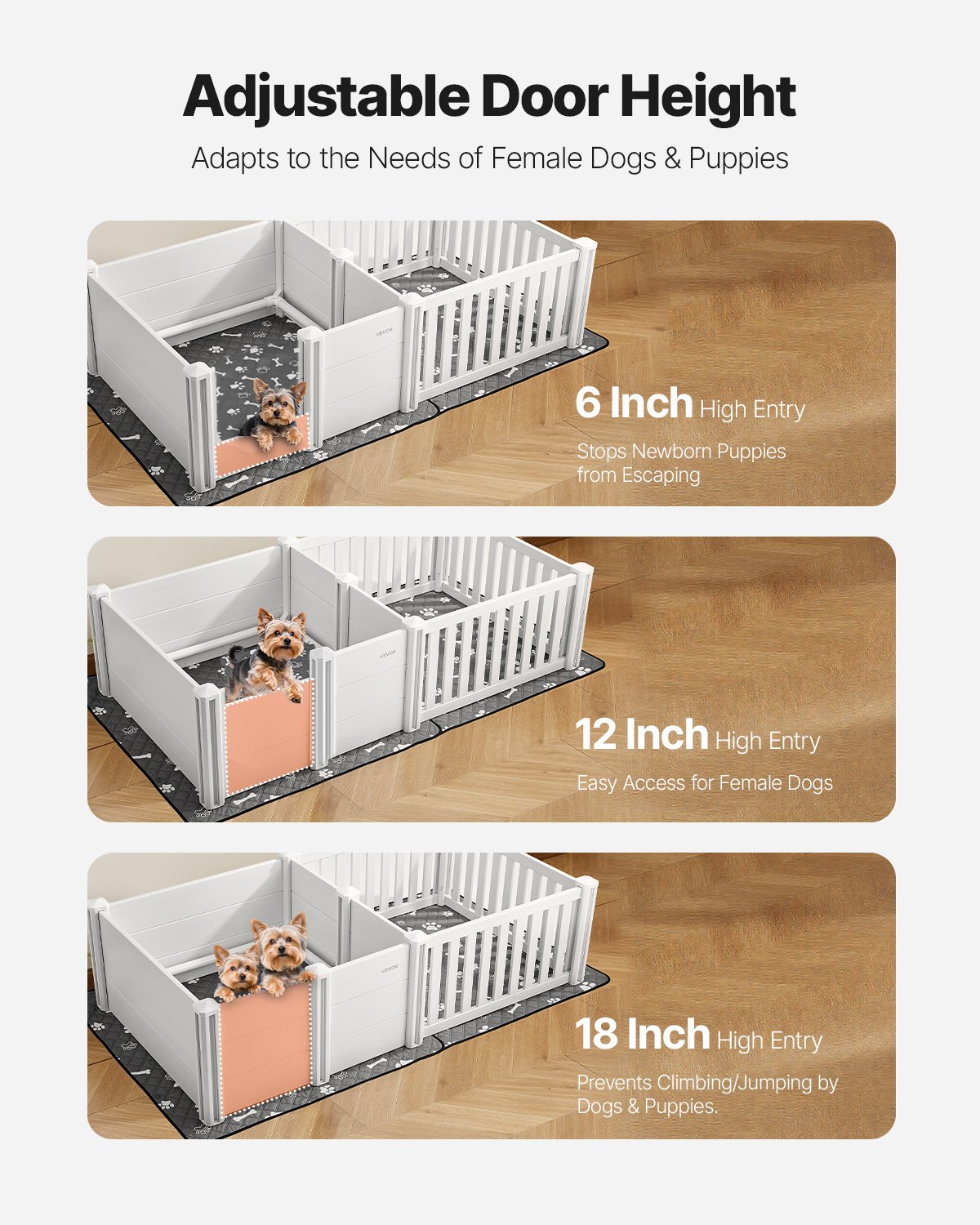 Puppy Dog Whelping Pen Box Adjustable Door Height For Medium Dogs 73x38x19.7 In