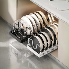 1Pc Pull Out Pots And Pans Organizer Under Cabinet With 8 Adjustable Dividers Rustproof Carbon Steel Sliding Pots Holder For Kitchen Cookware Bakeware Pots Lids Storage
