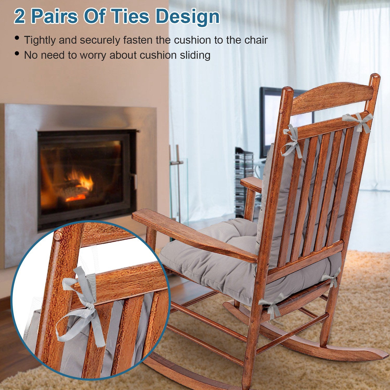 2Pcs Waterproof Rocking Chair Cushion Upper And Lower Back And Seat Sets With Non-Slip Ties Oxford Cloth Surface Polyester Filling Comfortable For Indoor Home Office Car