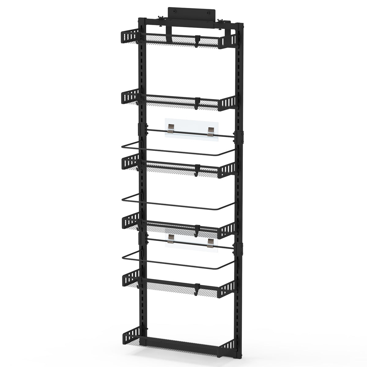 Black-White Options -- 1Pc Over The Door Pantry Organizer 6-Tier Pantry Door Organizer Carbon Steel 110LBS Loading Easy Install Behind Door Storage For Closet Kitchen Bathroom 50.19H 17.12W 5.51in D