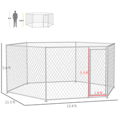 13.4' x 11.5' x 5.6' Dog Kennel Outdoor for Medium and Large-Sized Dogs with Lockable Door, Silver