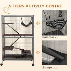 50" H Rolling Small Animal Cage with Hammock, Ferret Cage, Chinchilla Cage, Pet Habitat with 4 Doors, Removable Tray
