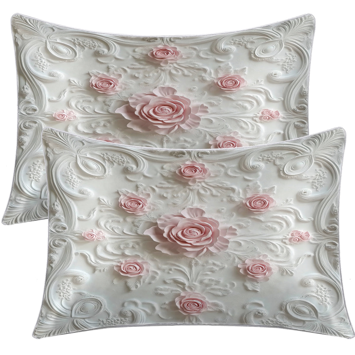 2pcs Rose Palace Style Bedroom Satin Print Soft And Skin Friendly Pillowcase
