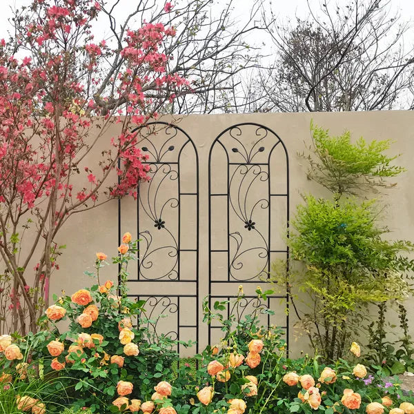 2 Pack Metal Garden Trellis 86.7" X 19.7" Rustproof Trellis For Climbing Plants Outdoor Flower Support Peacock Style Black