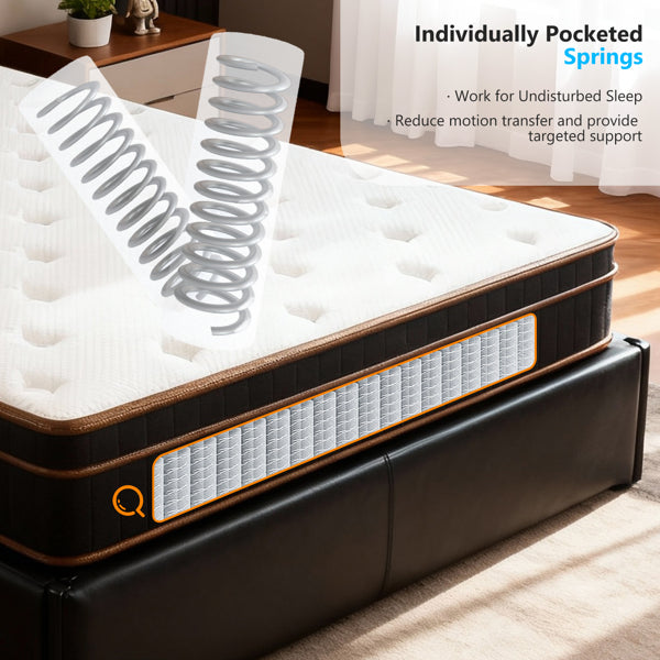 12 Inch Twin Mattress, Spring Mattress With Black-Gold Trim & White Surface, Medium Firm Support For Bedroom/Guesthouse