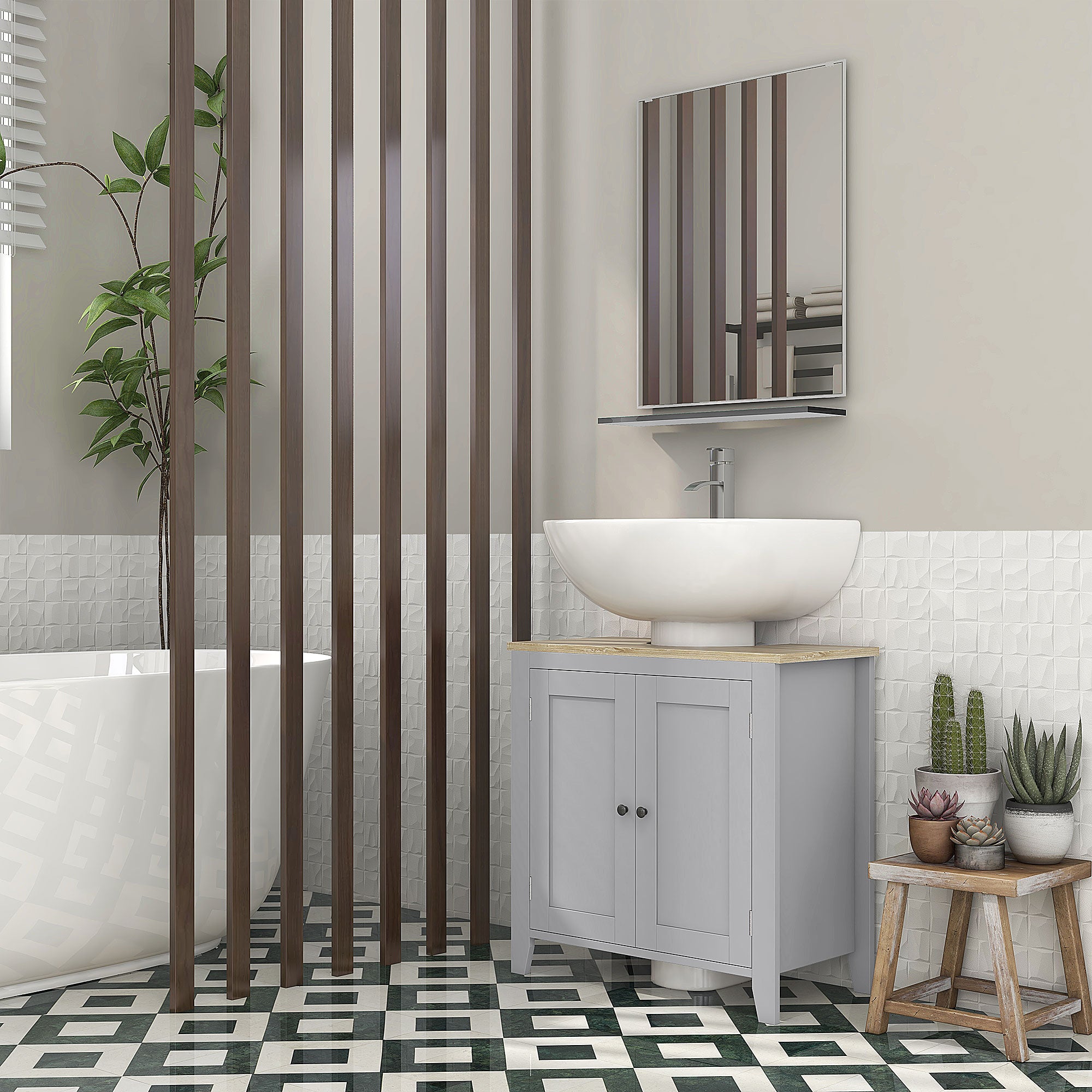 Bathroom Vanities, Pedestal Sink Cabinet with U-Shaped Cut-out and Adjustable Shelf, Gray