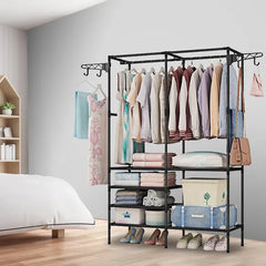 Garment Rack Heavy Duty Metal Shoe Clothing Organizer Shelves Freestanding Multifunctional Clothes Wardrobe