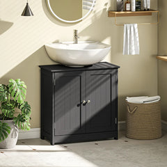 Pedestal Sink Storage Cabinet, Bathroom Sink Cabinet With U-Shape Cut-Out And Adjustable Shelf, Black