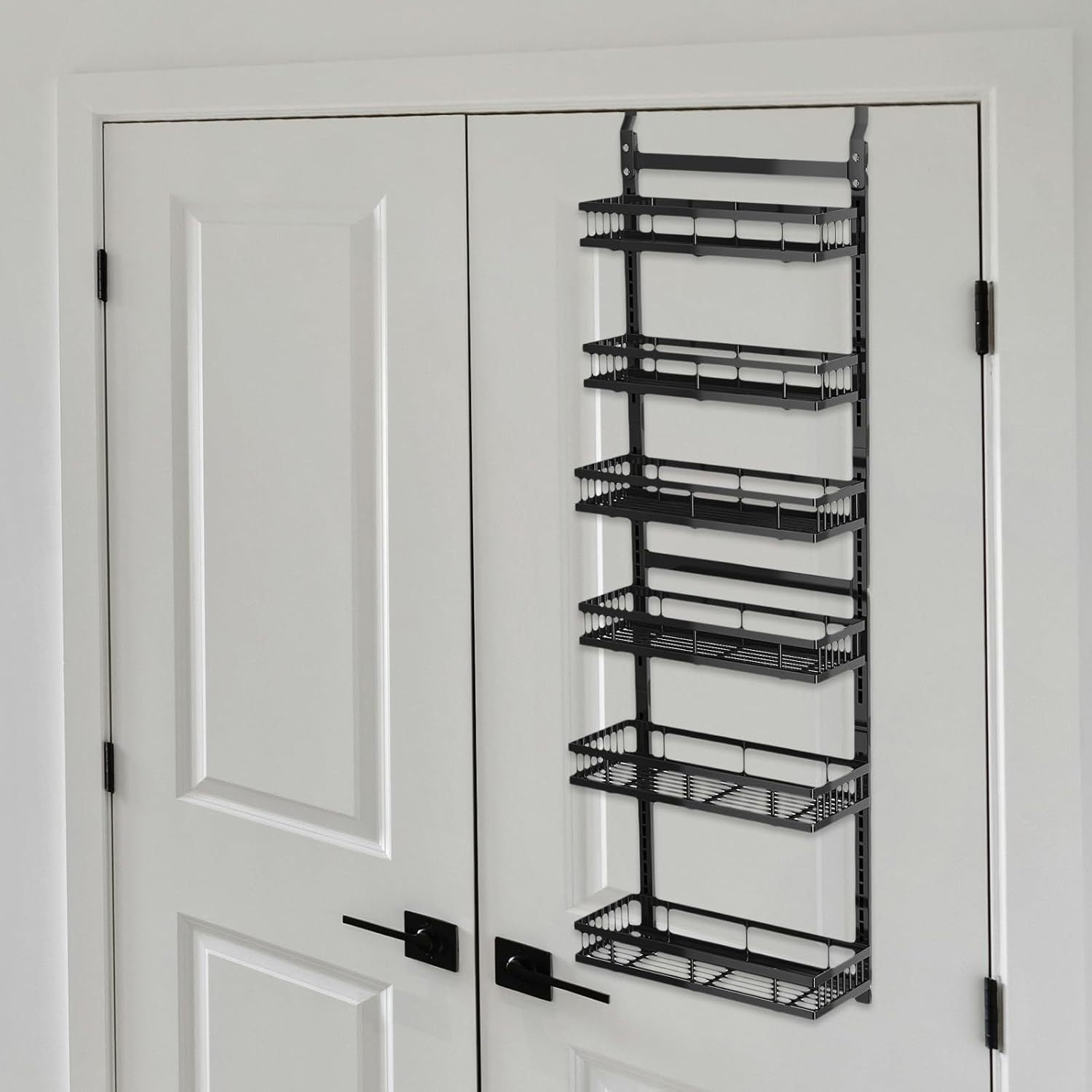 Behind-the-door Food Cabinet Storage Rack, Metal Hanging Spice Rack, Cabinet Door Storage Rack With Adjustable Basket, Kitchen Wall-mounted Spice Rack.