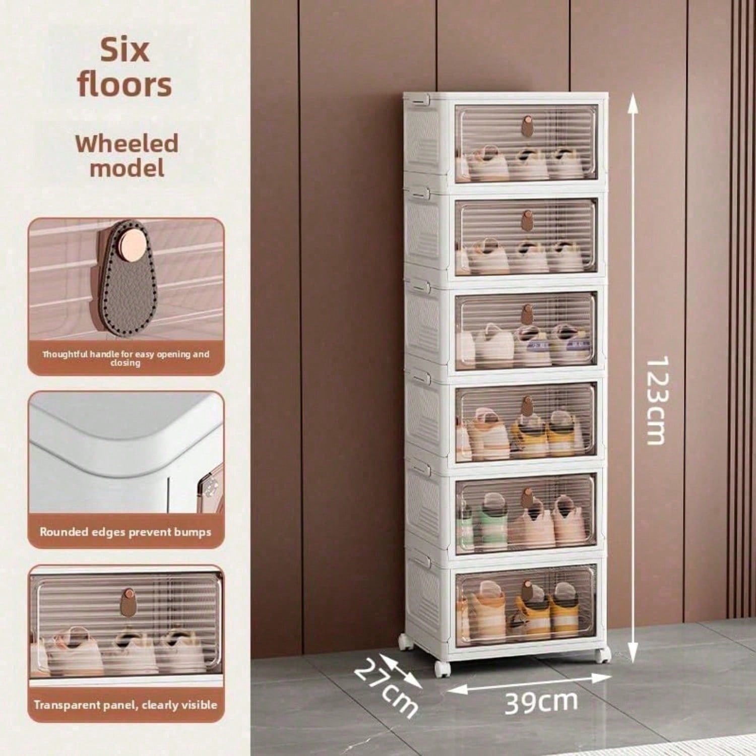 Stackable Shoe Storage Rack, Plastic Cabinet With Clear Doors For Home Use