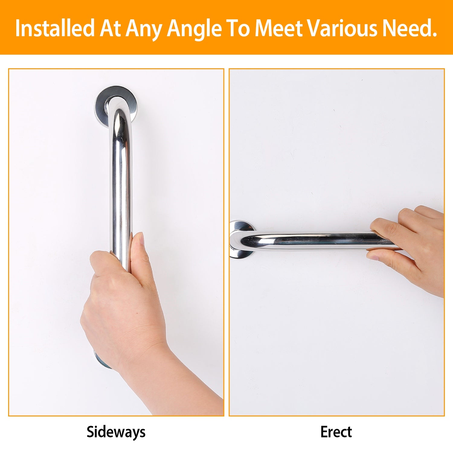 2Pcs Bath Grab Bar 19.7in Sturdy Stainless Steel Shower Safety Handle For Bathtub Toilet Stairway Anti-slip Handrail Balance Bar 220LBS Pull Force
