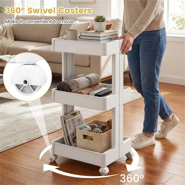 3 -Tier DIY Rolling Storage Cart,15.5 X 14.5 X 30 With Detachable Ventilated Trays For Kitchen & Bathroom