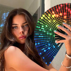 Folding Fan UV Glow Rave Bamboo Hand Fan Carnival Decoration Dancing Party Wedding Night Club Concert Tai Chi Kung Fu Large Polka Dots