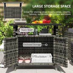 Wicker Outdoor Storage Cabinet With Two Doors And Shelf For Outdoor Pool Towel Storage, Mixed Gray