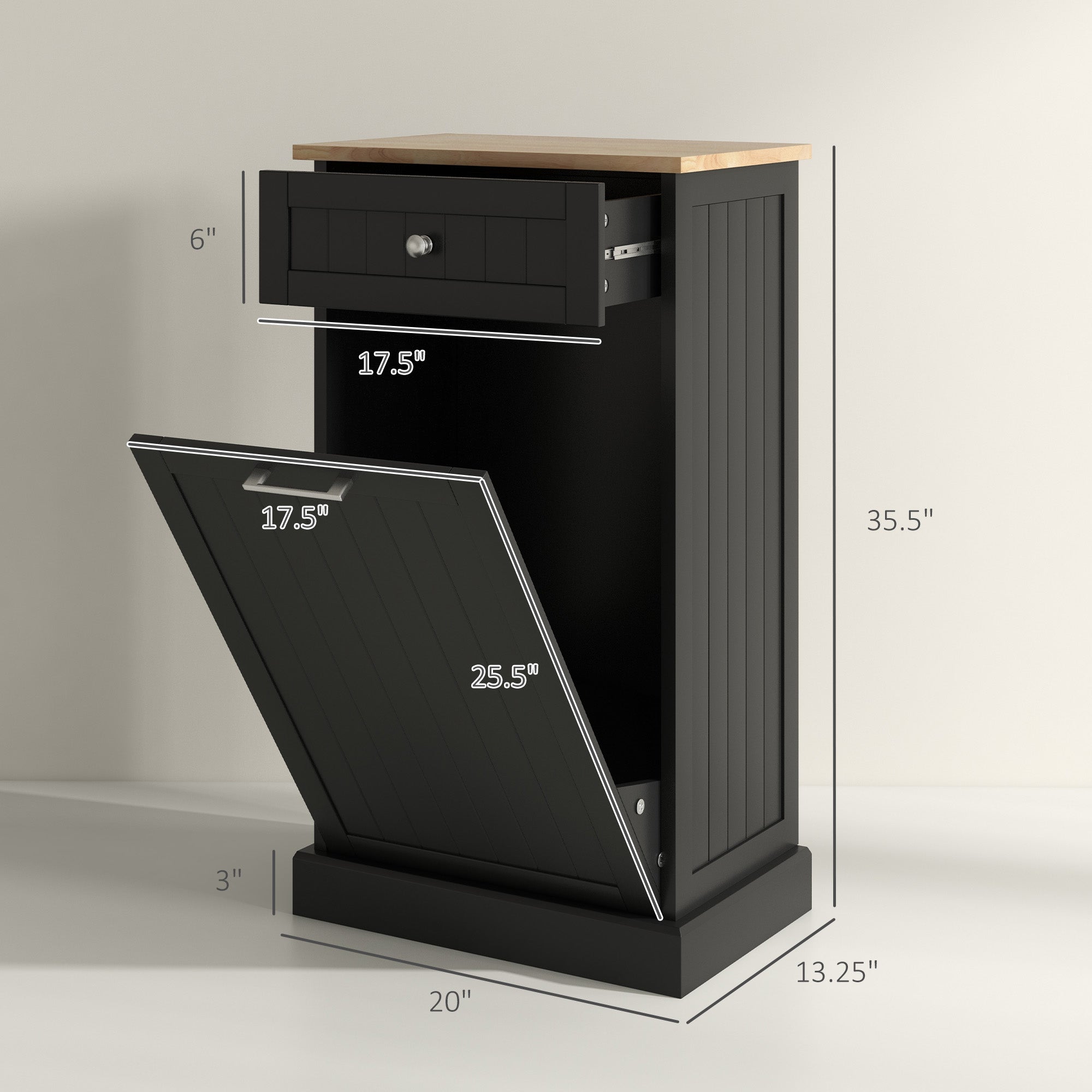 Kitchen Tilt Out Trash Bin Cabinet Free Standing Recycling Cabinet Trash Can Holder With Drawer, Black
