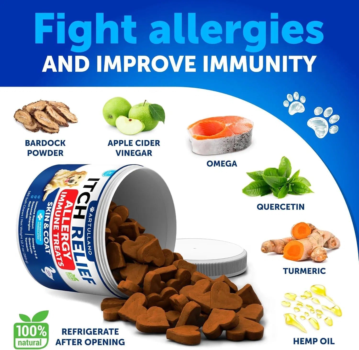 Dog Allergy Relief Chews Itching Skin Relief For Dogs Fish Oil 3 Seasonal Allergies Pills Skin & Coat Anti ItchHot Spots Treatment Canine Immune Health Supplement 180 Soft Treats