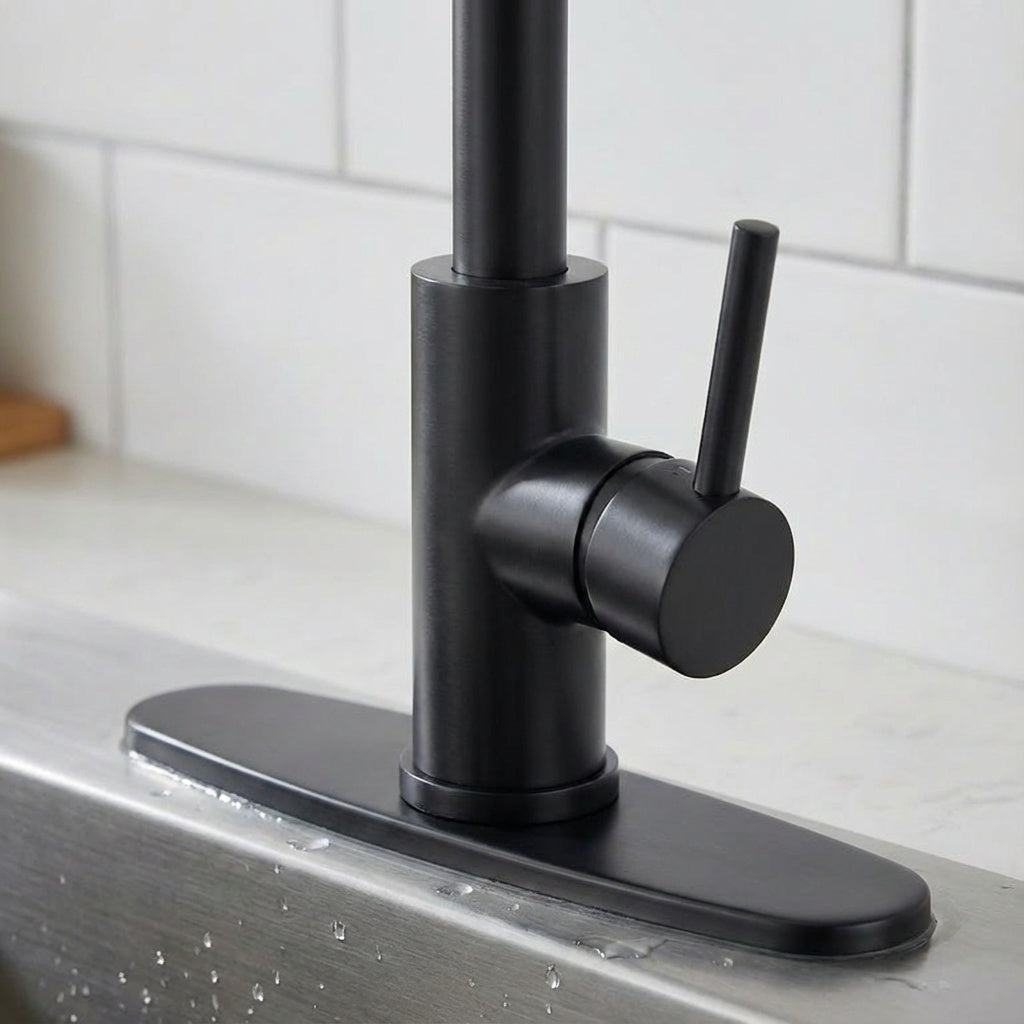 Industrial Kitchen Faucet With Pull Down Sprayer, Single Handle Stainless Steel Kitchen Faucet, 1 Or 3 Hole Installation, Farmhouse Style, Matte Black