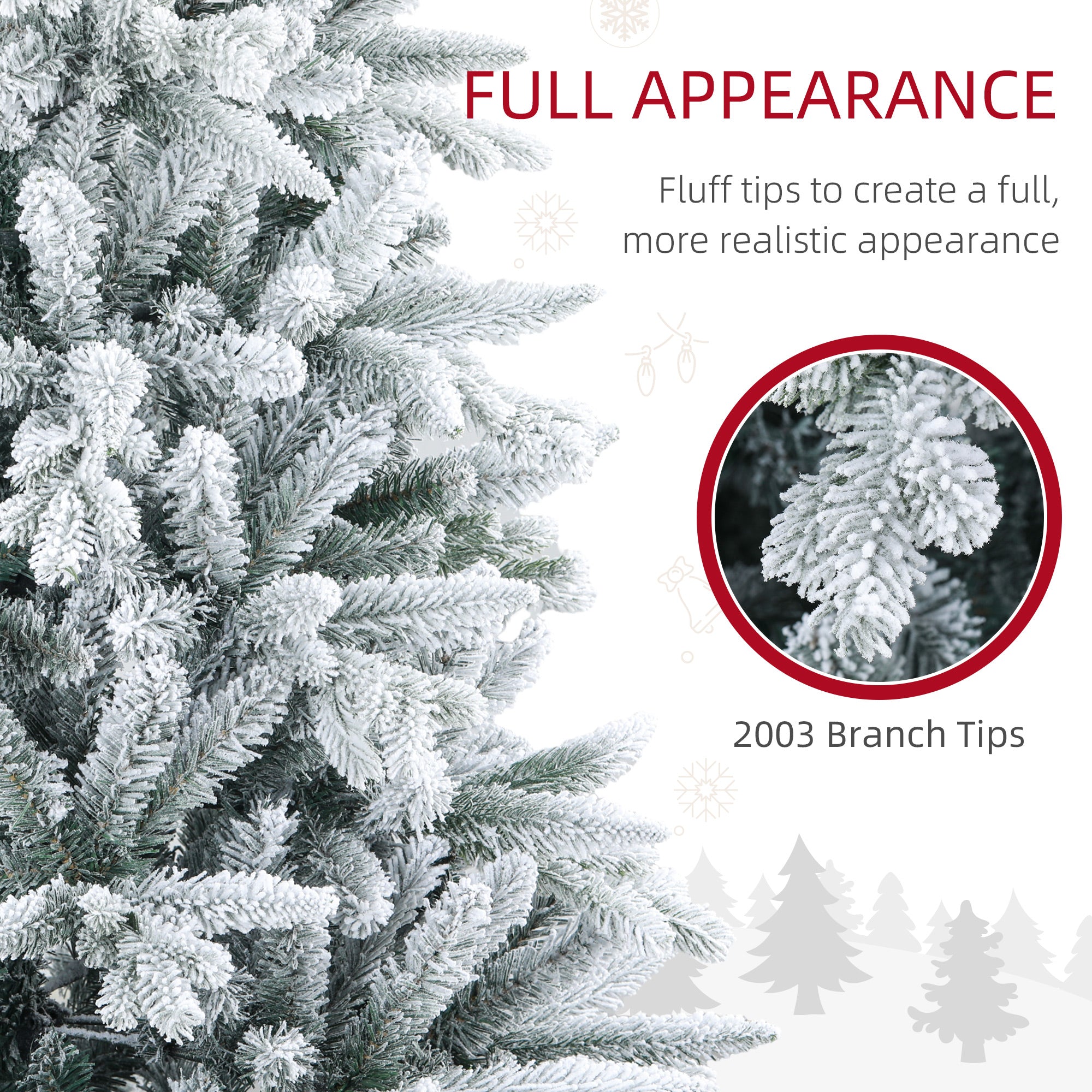 HOMCOM 8ft Snow Flocked Artificial Christmas Tree With 2003 Tips, Foldable Metal Stand, Easy Assembly, Hinged Xmas Tree For Home, Office, Holiday, Green