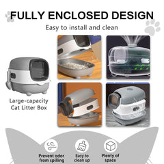 Gray-White Contrast Fully Enclosed Cat Litter Box, Sterilization Odor Lock Anti-Tracking Cat Potty For Home Use