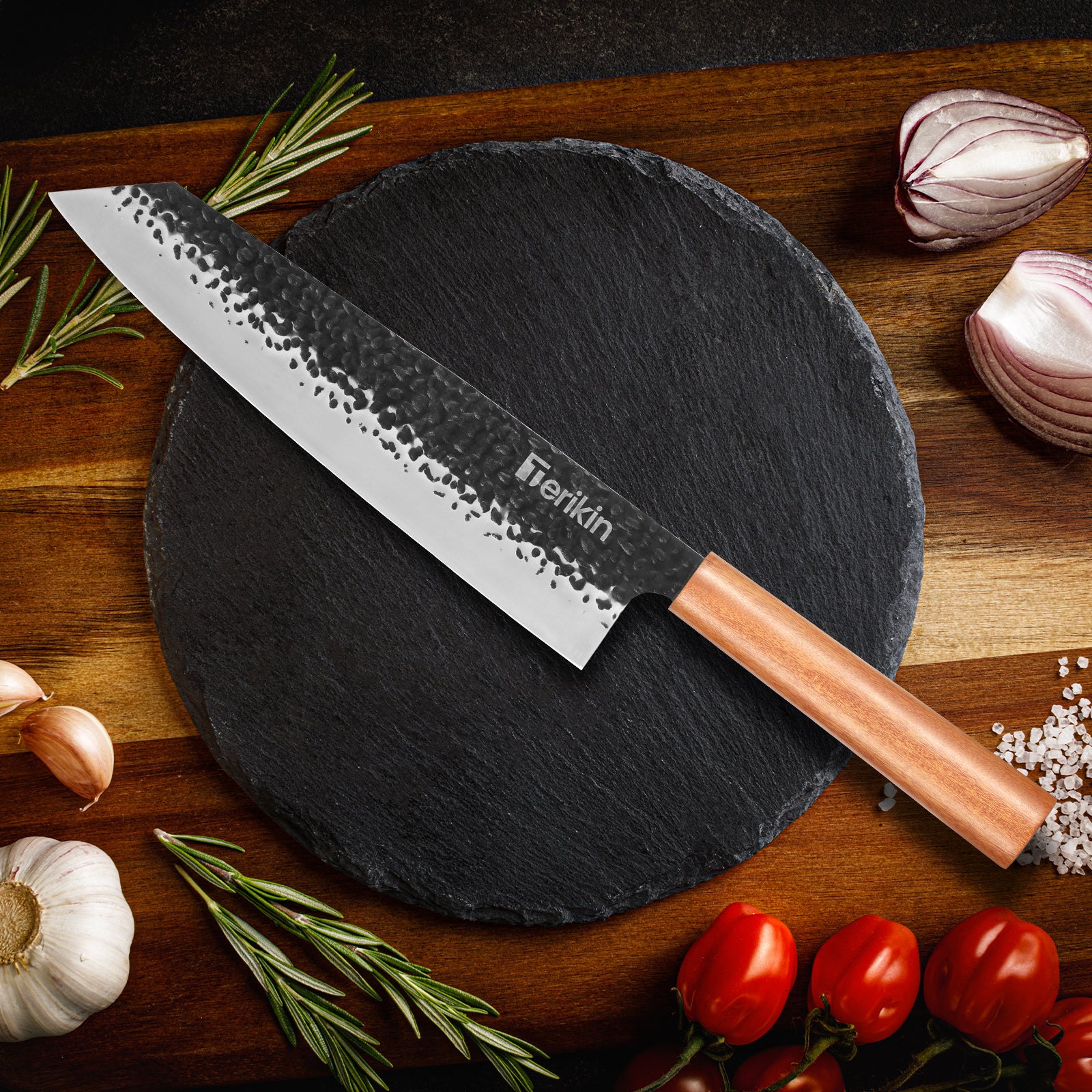 Professional Kiritsuke Santoku Chef Knife, 9 Inch Japanese Chef Knife, German High Carbon Stainless Steel EN1.4116 Chef Knife Meat & Sushi Knife Kitchen Knife With Sheath & Case