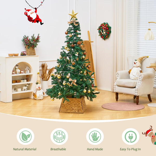 Handcrafted Openwork Woven Hyacinth Wicker Christmas Tree Skirt - Tree Collar & Christmas Tree Base Cover, 24In, Natural