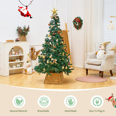 Handcrafted Openwork Woven Hyacinth Wicker Christmas Tree Skirt - Tree Collar & Christmas Tree Base Cover, 24In, Natural