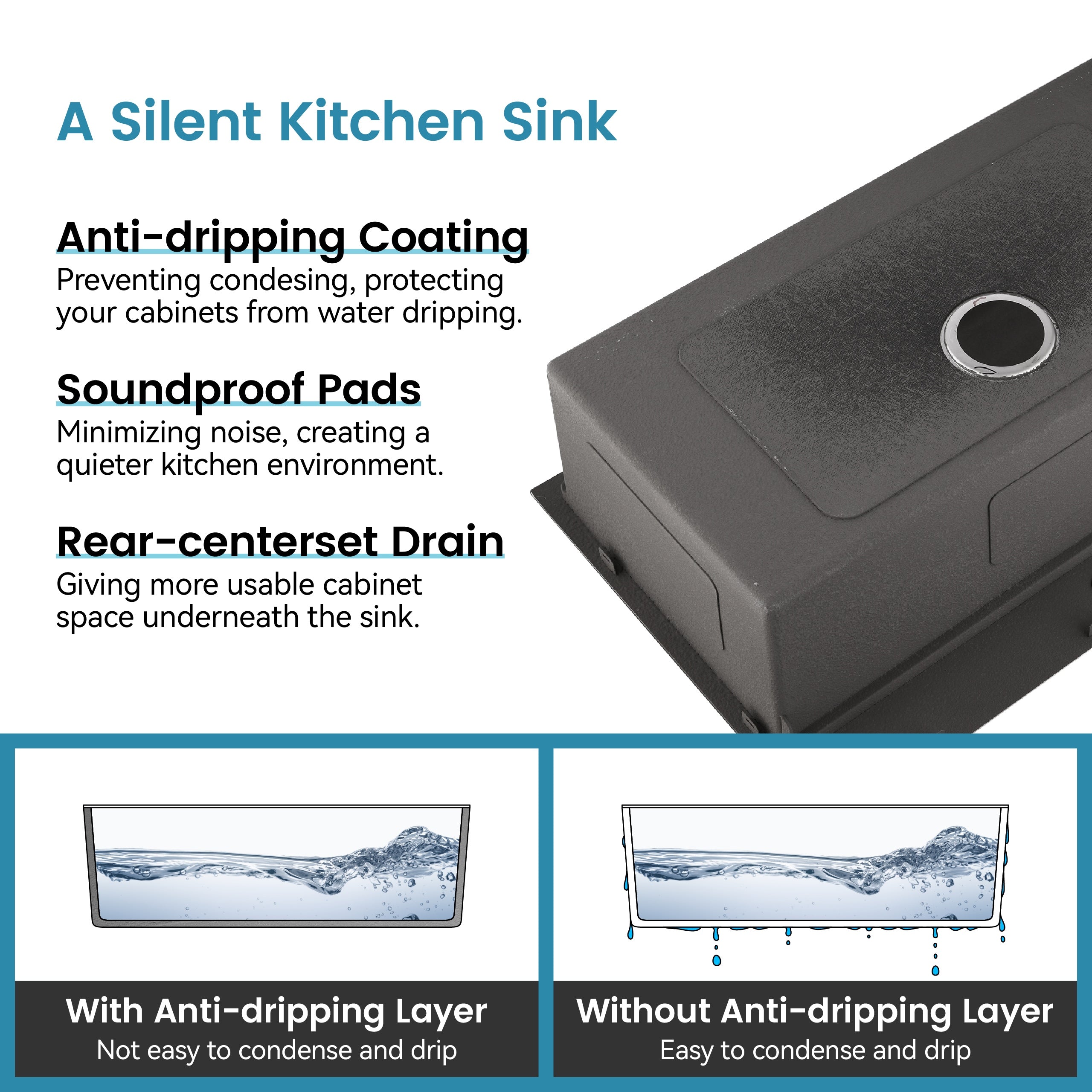 Stainless Steel Kitchen Sink, 27 X 19 Inch Single Bowl Undermount Sink, Handmade Black Kitchen Sink With US Standard Drain And Accessories
