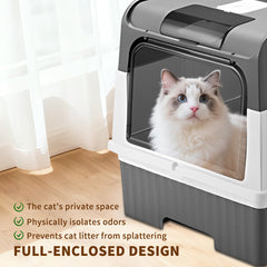 Flip-Top Enclosed Cat Litter Box With Large Space, Odor Control Anti-Splashing Cat Potty With Cleaning Scoop & Deodorizer