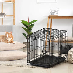 30-inch Black Wire Dog Cage Double Lock Mechanism Double Door Single Handle Single Bolt
