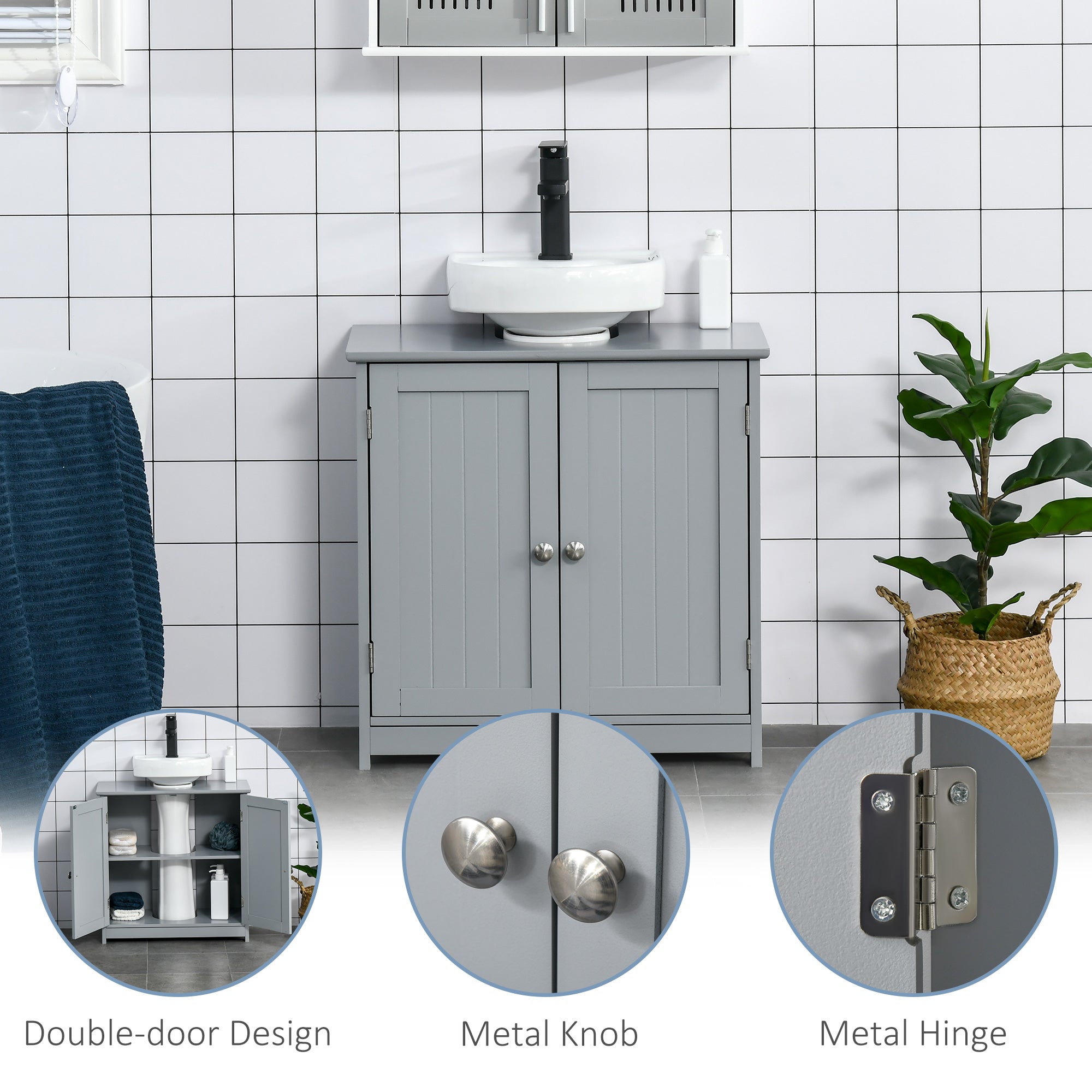 Bathroom Vanities, Bathroom Sink Cabinets with U-Shape Cut-Out and Adjustable Internal Shelf, Gray