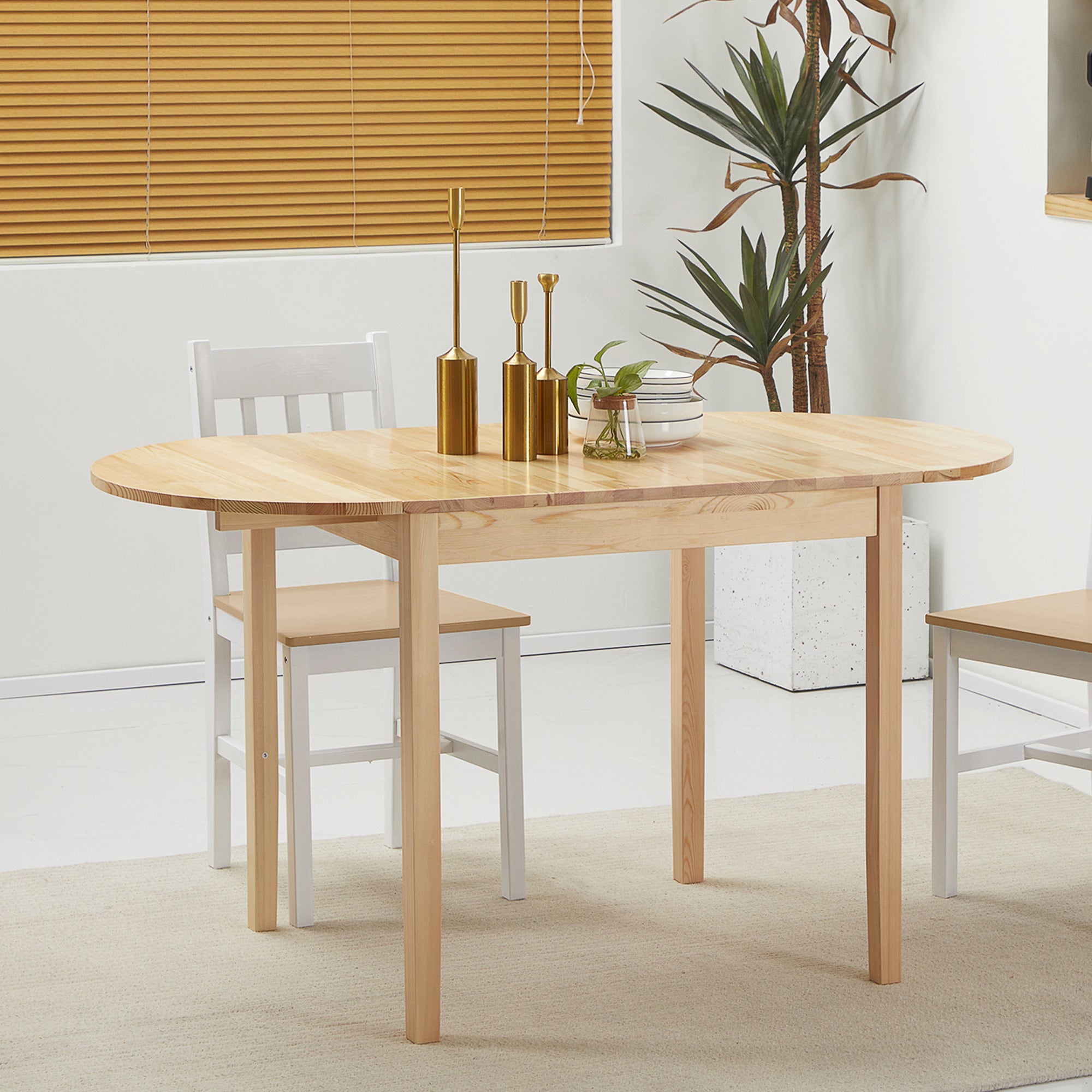55" Wood Kitchen Table, Drop Leaf Tables for Small Spaces, Natural