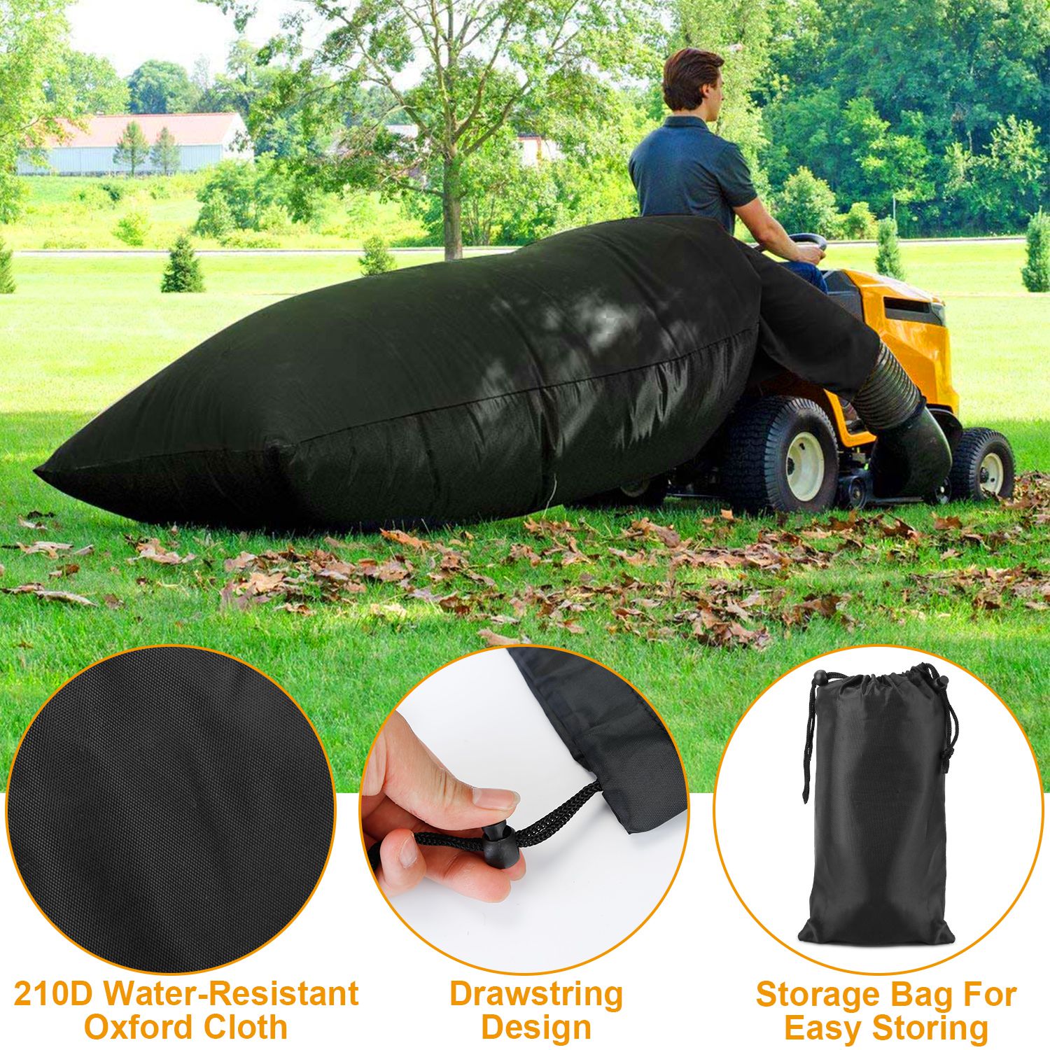 1Pc Lawn Tractor Leaf Bag 54 Cubic Feet Standard Garden Waste Collecting Bag With 112in Opening For Riding Lawn Mower Rubbish Bag Outdoor