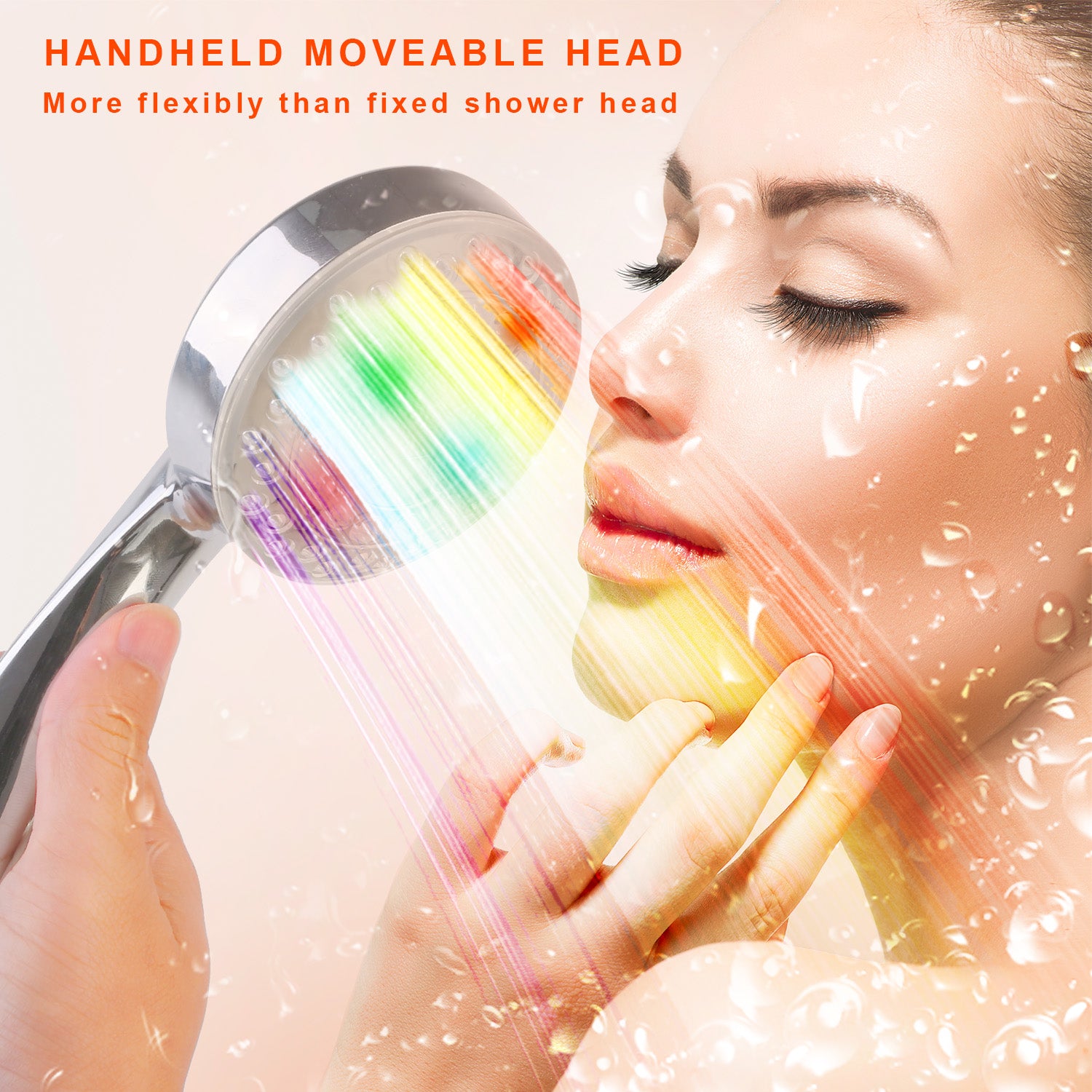 1Pc LED Shower Head Handheld Color-Changing Automatically Hydropower Without Batteries