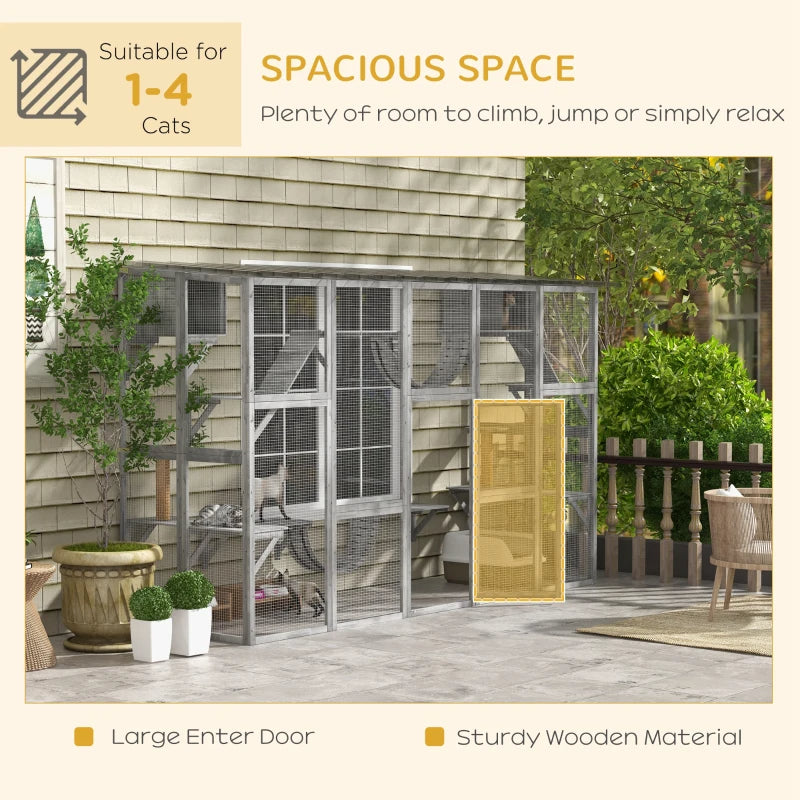 Playground Cat Window Box Outside Enclosure For Multiple Cats W Shelves & Bridges, Gray