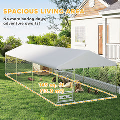 Outdoor Dog Kennel with Adjustable & Rotatable Bowl Rack, Waterproof Cover, Secure Lock, 19.7' x 7.5' x 5.2'