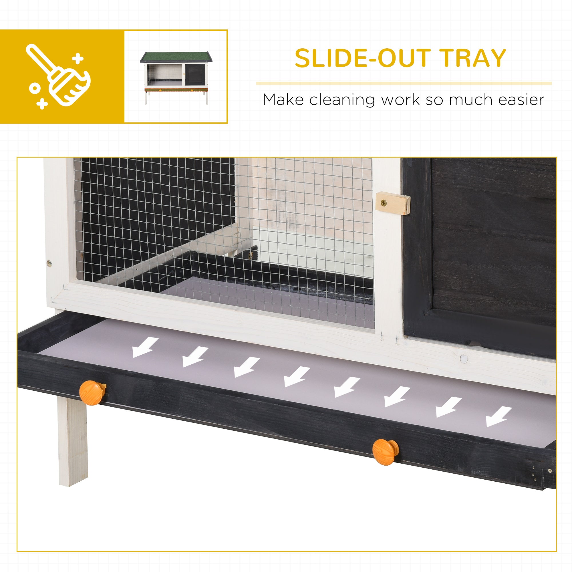 Wooden Rabbit Hutch, Bunny Cage for Small Pet w/ Slide-out Tray, Openable Roof