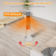 1500W Oscillating Ceramic Tower Space Heater With 3D Flame Portable Electric Heater With 3 Wind Modes Remote Control 5 Timer Overheat Tip-Over Protection For Bedroom Office