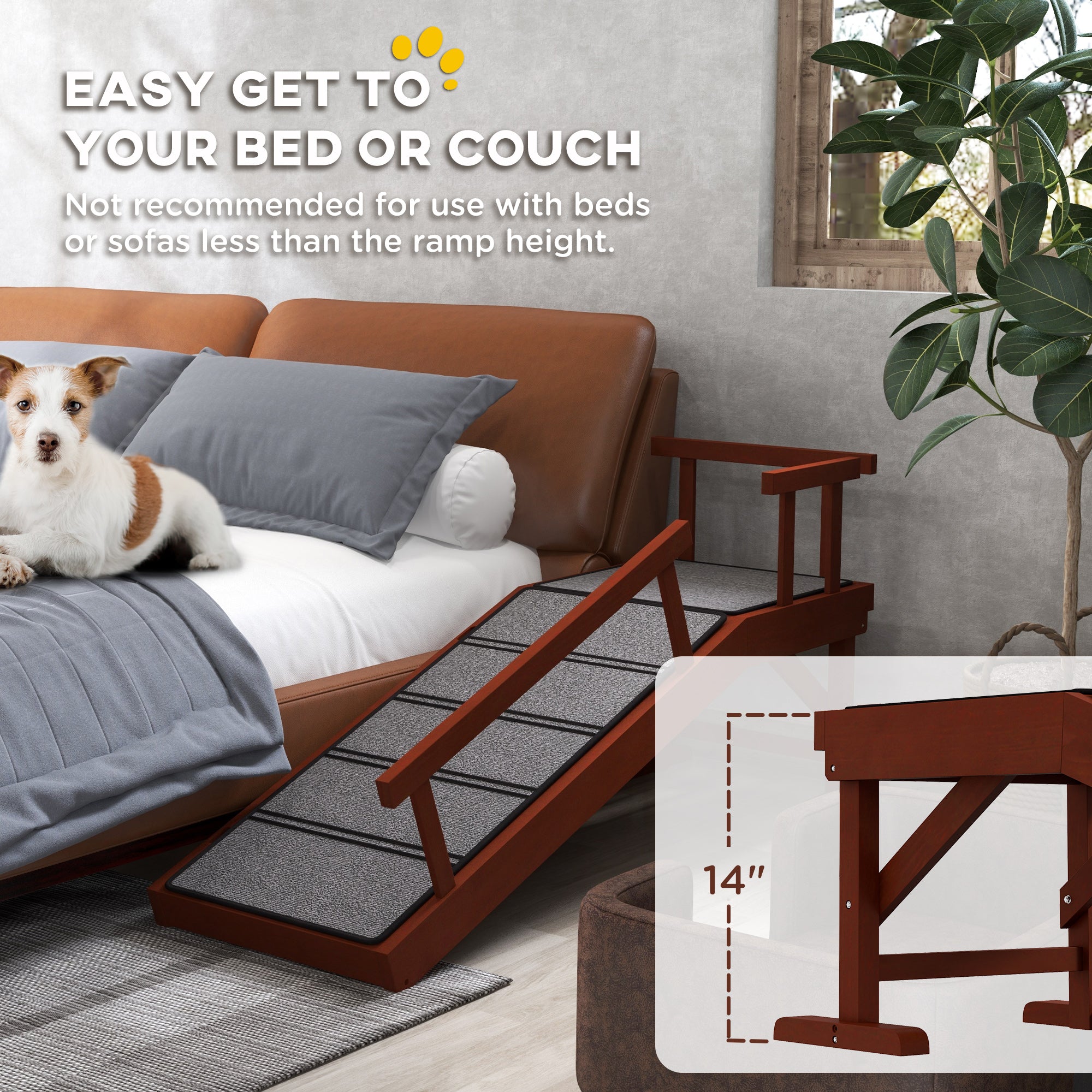 Wooden Dog Ramp with Removable Guardrails, Non-Slip Surface, 49" Long, Brown