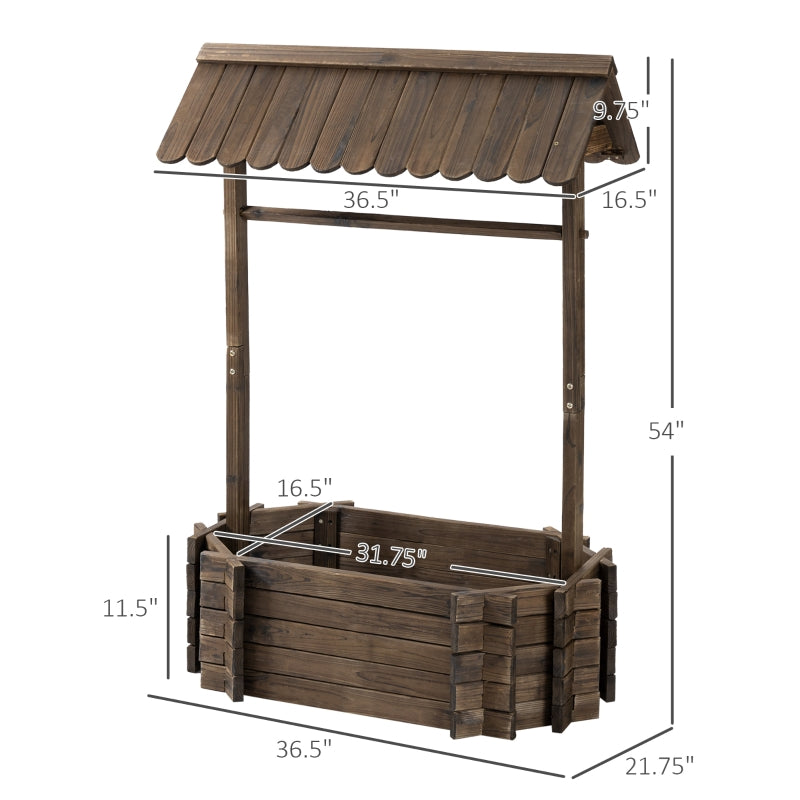 Wishing Well Planter, Wooden Raised Garden Bed, Ornamental Outdoor Flower Planter For Outdoor Garden