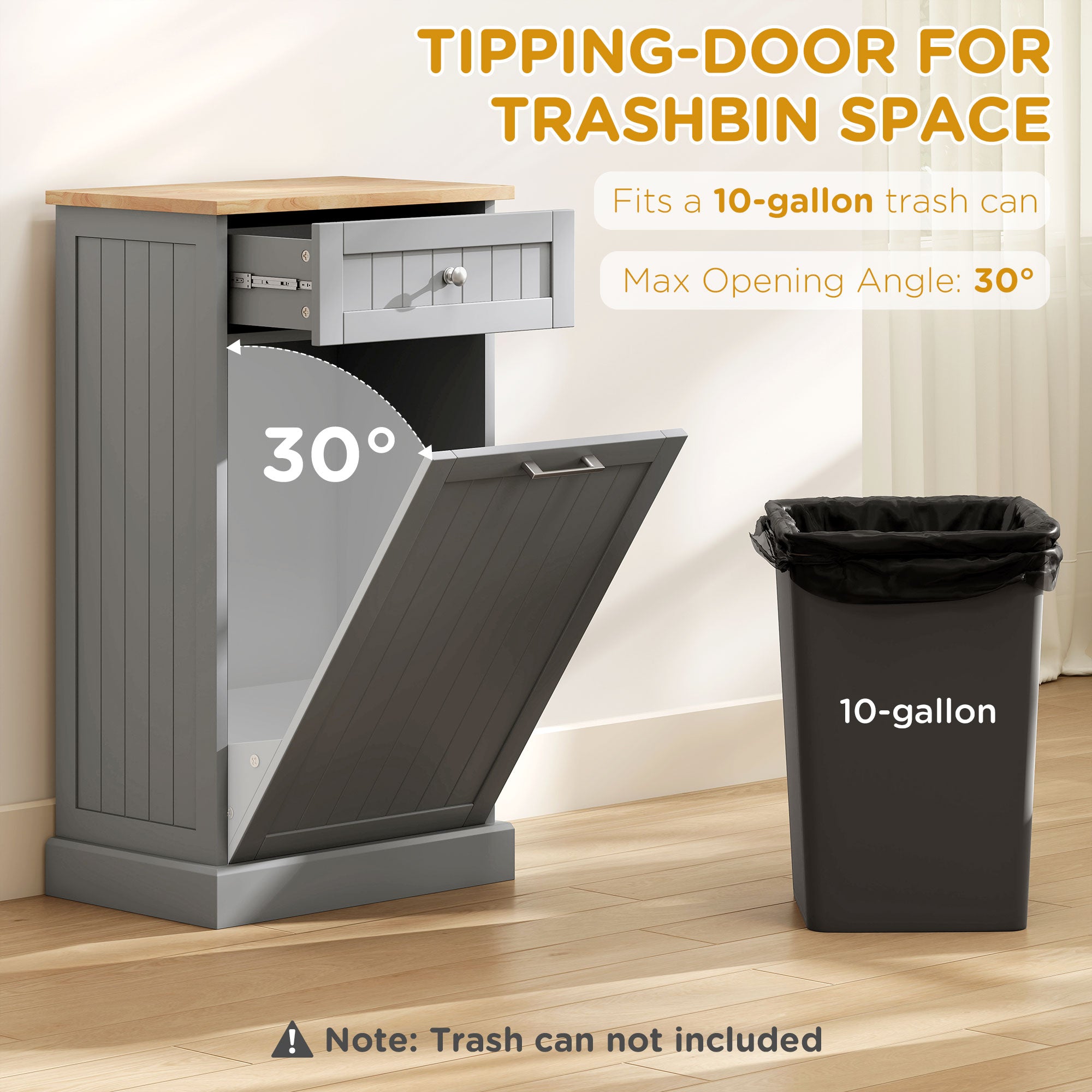 Kitchen Tilt Out Trash Bin Cabinet Free Standing Recycling Cabinet Trash Can Holder With Drawer, Gray